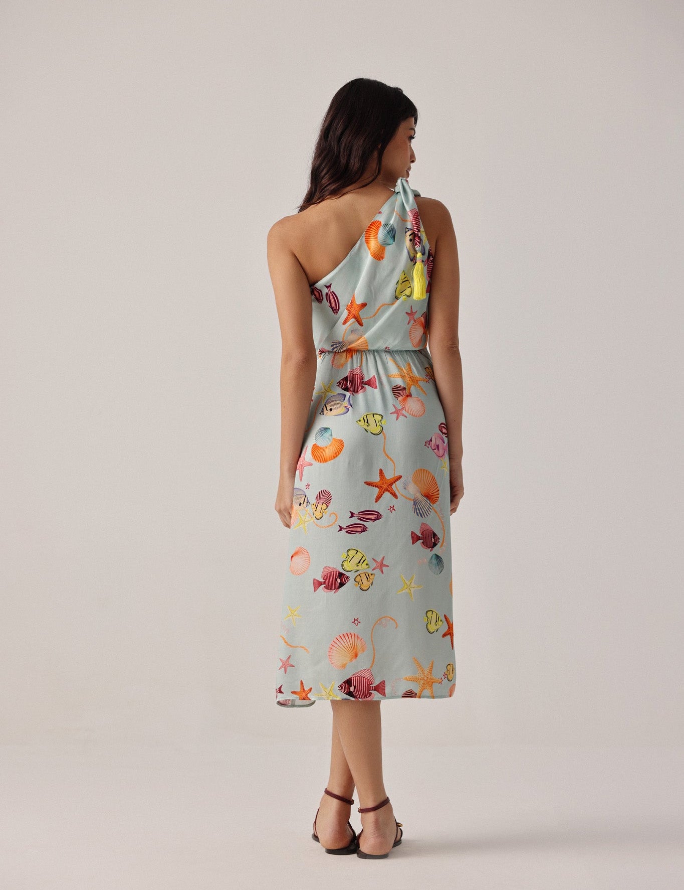 Seaborn Print Isla One-shoulder Midi Dress - NOIB