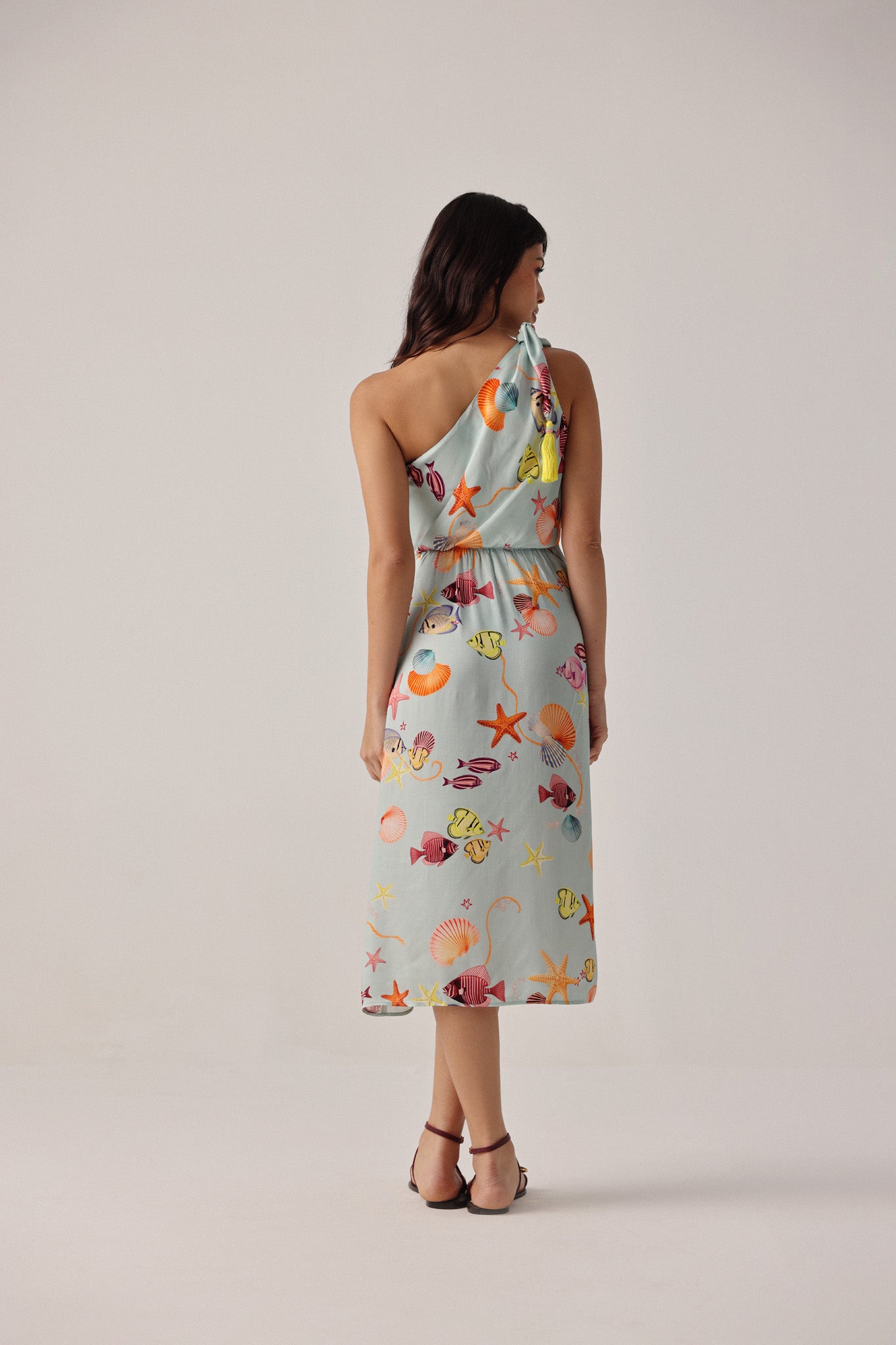 Seaborn Print Isla One-shoulder Midi Dress - NOIB