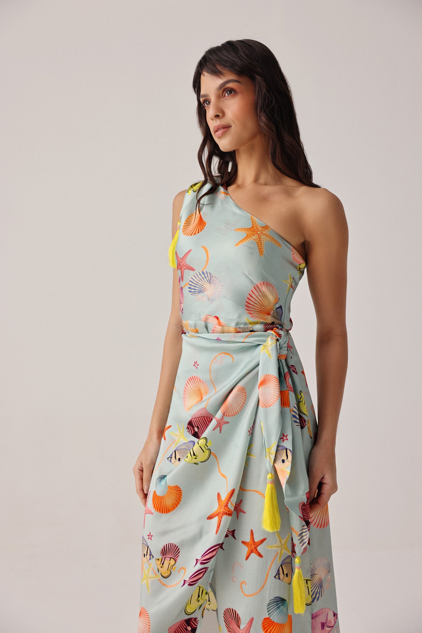 Seaborn Print Isla One-shoulder Midi Dress - NOIB