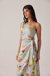 Seaborn Print Isla One-shoulder Midi Dress - NOIB