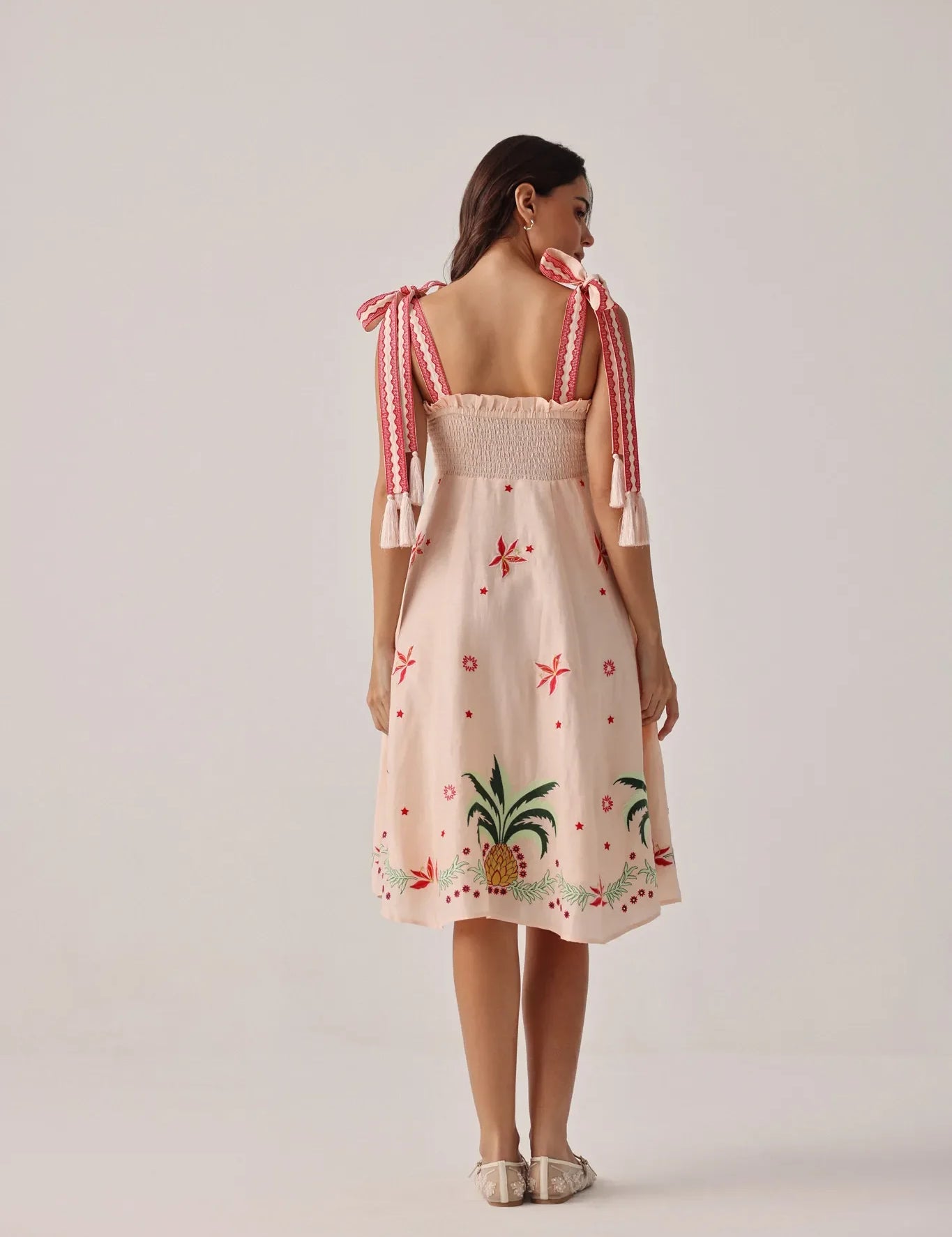 Peach Print Nora Sleeveless Linen Midi Dress - NOIB