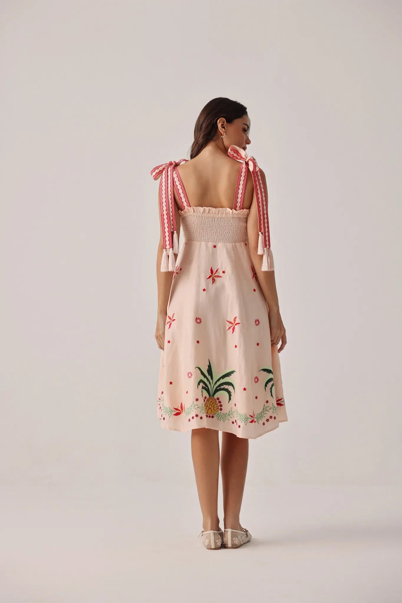 Peach Print Nora Sleeveless Linen Midi Dress - NOIB