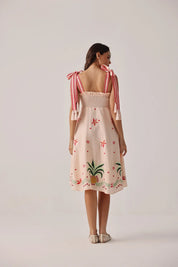 Peach Print Nora Sleeveless Linen Midi Dress - NOIB
