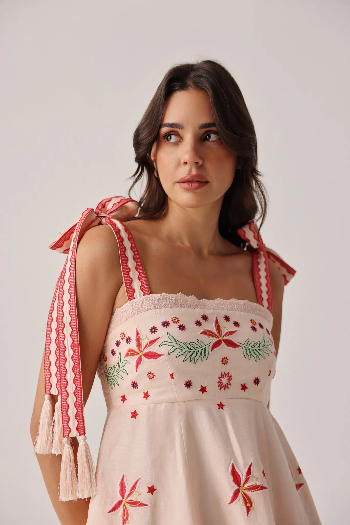 Peach Print Nora Sleeveless Linen Midi Dress - NOIB