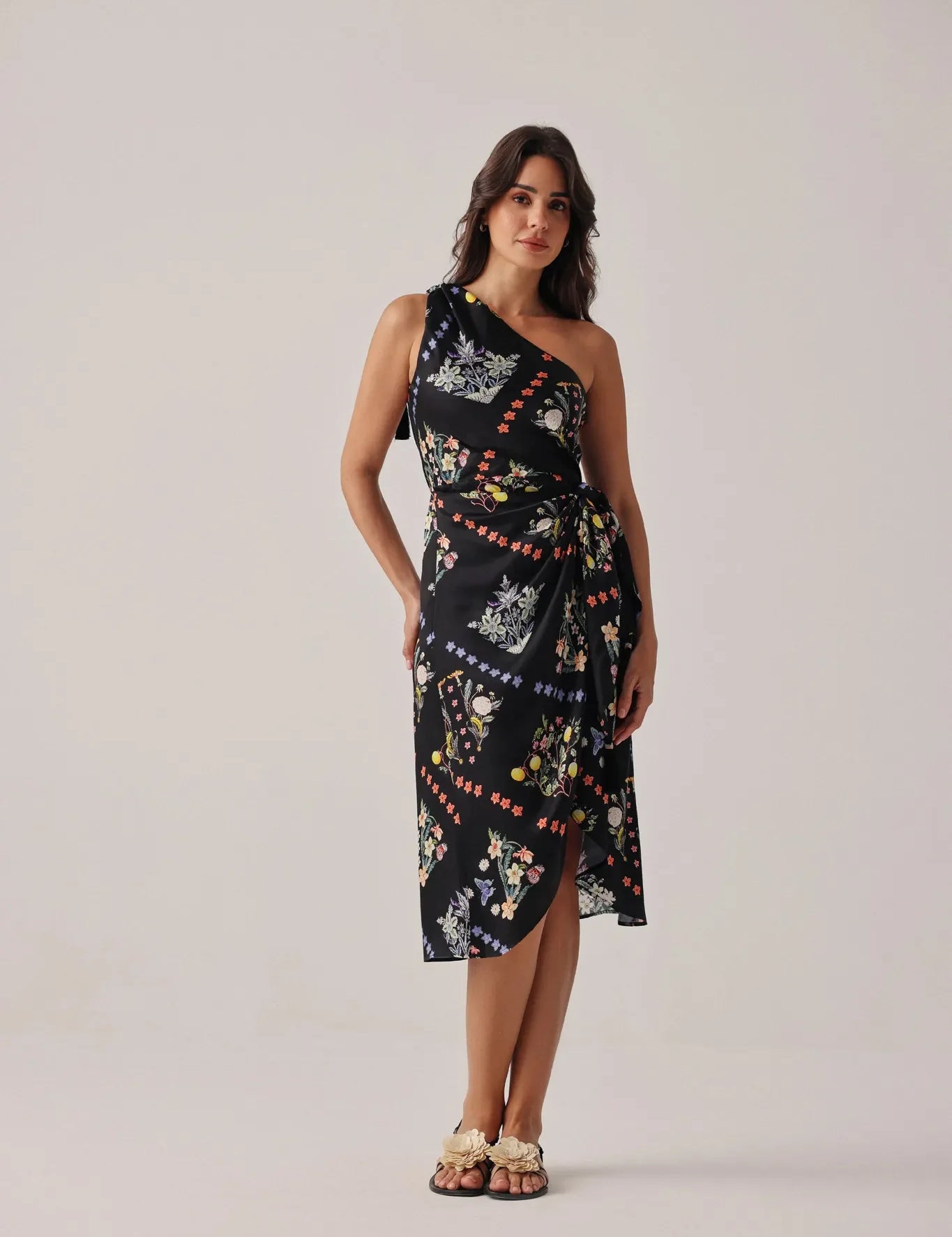 Prairee Print Isla One-shoulder Midi Dress - NOIB