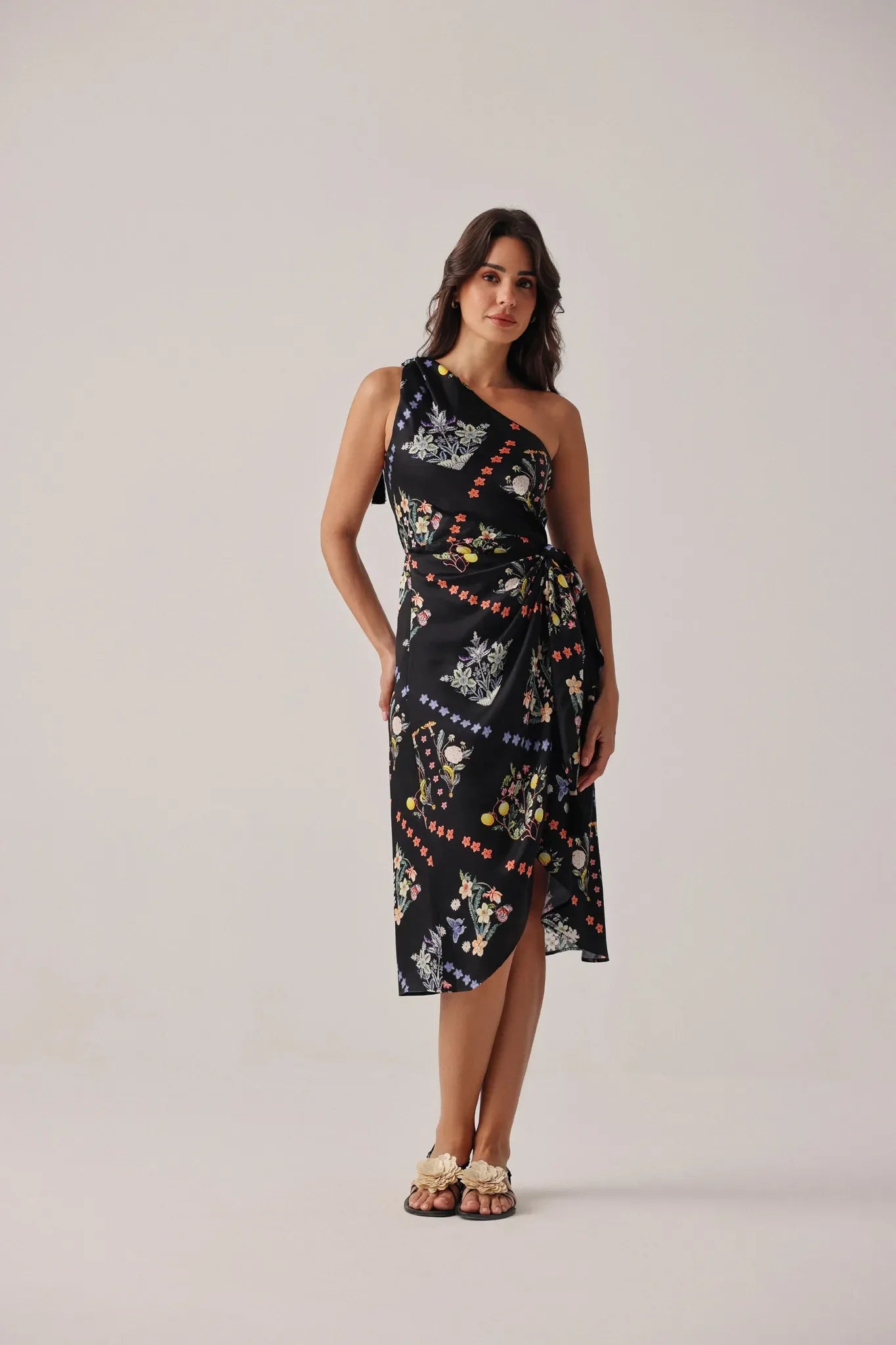 Prairee Print Isla One-shoulder Midi Dress - NOIB