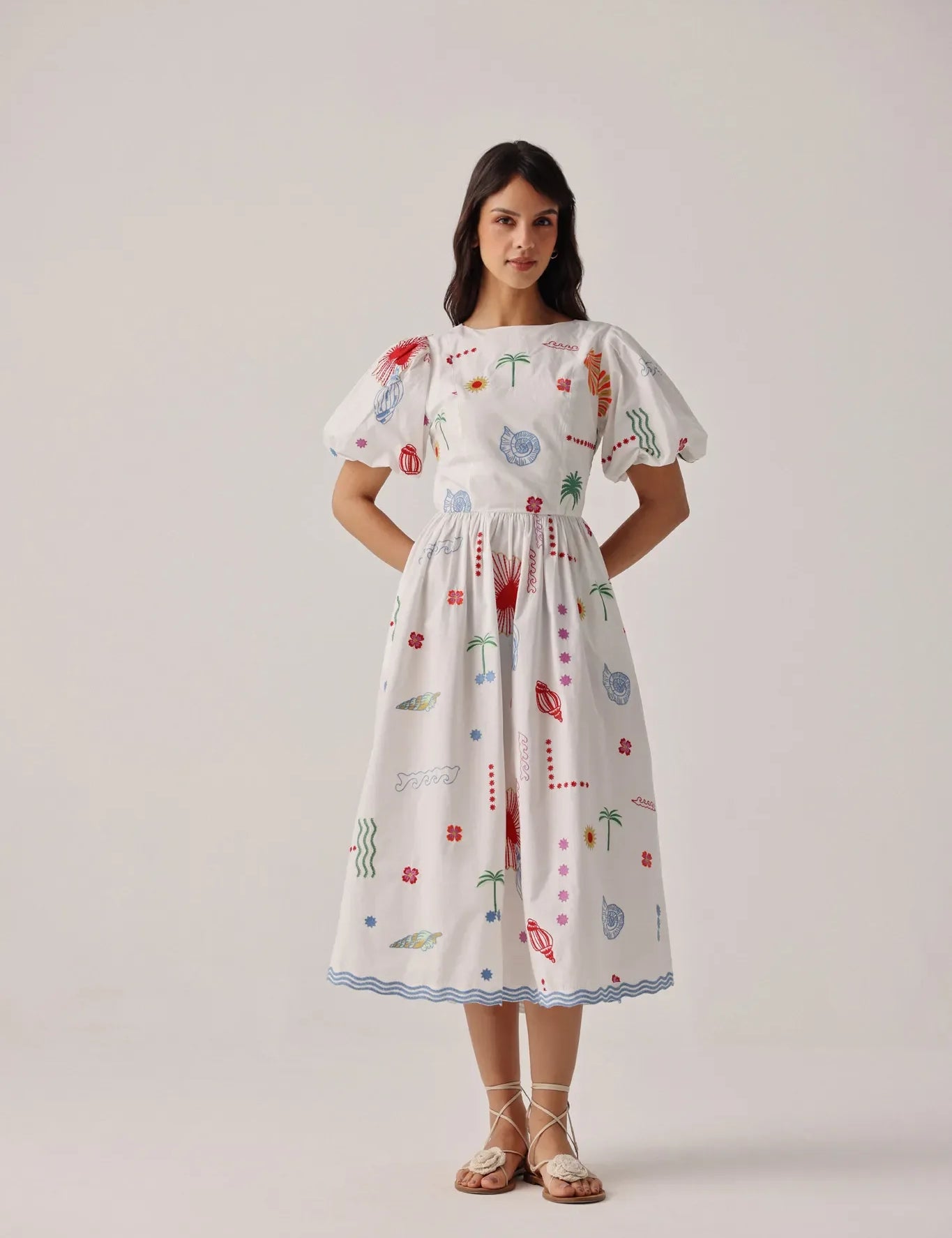 Ecru Print Lyla Midi Dresses - NOIB
