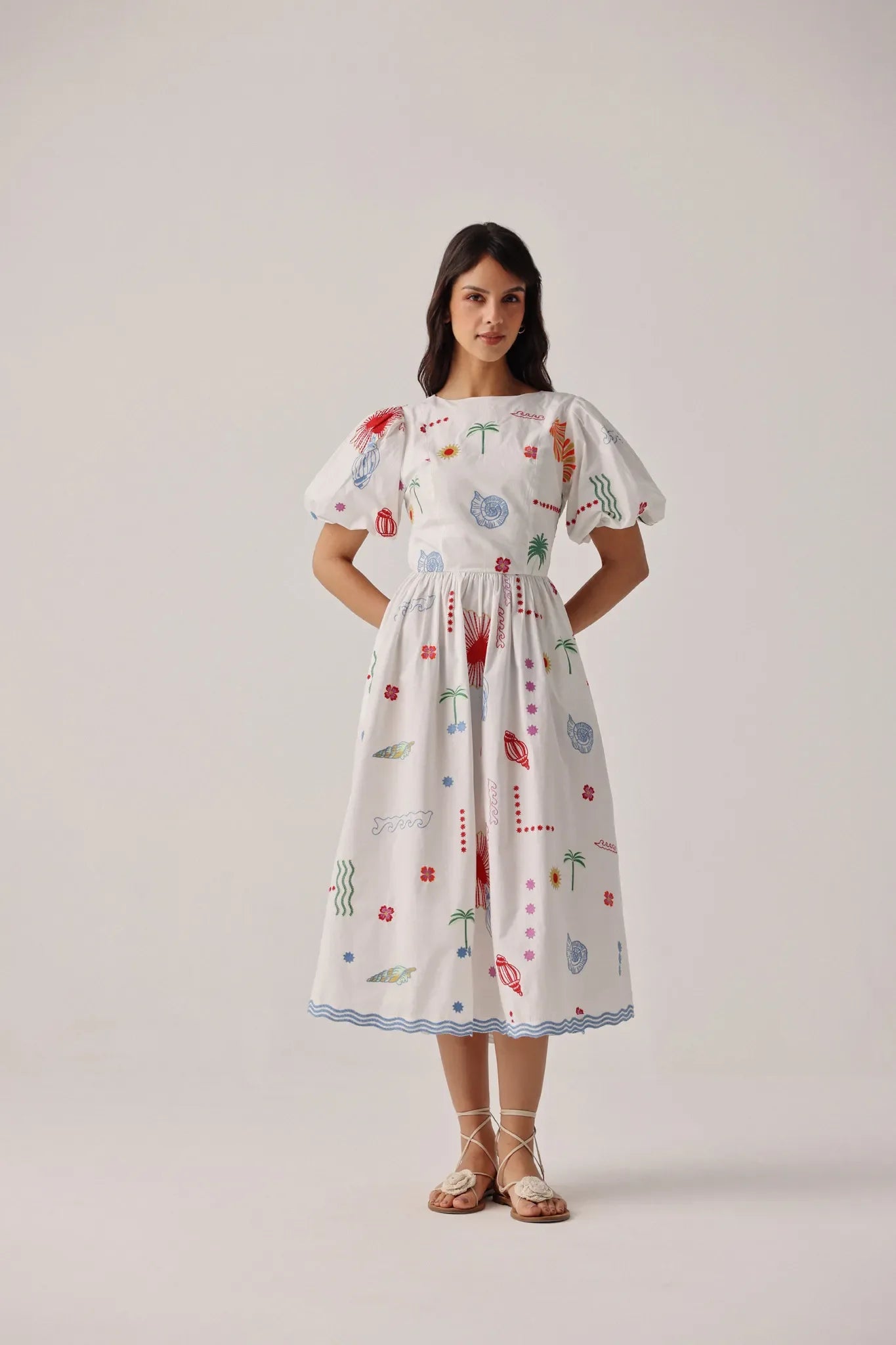 Ecru Print Lyla Midi Dresses - NOIB