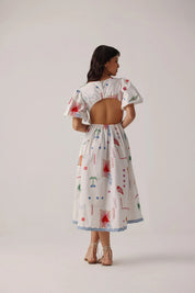 Ecru Print Lyla Midi Dresses - NOIB