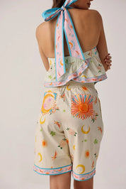 Azure Print Hazel Halter-Neck Top - NOIB