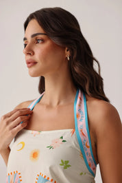 Azure Print Hazel Halter-Neck Top - NOIB