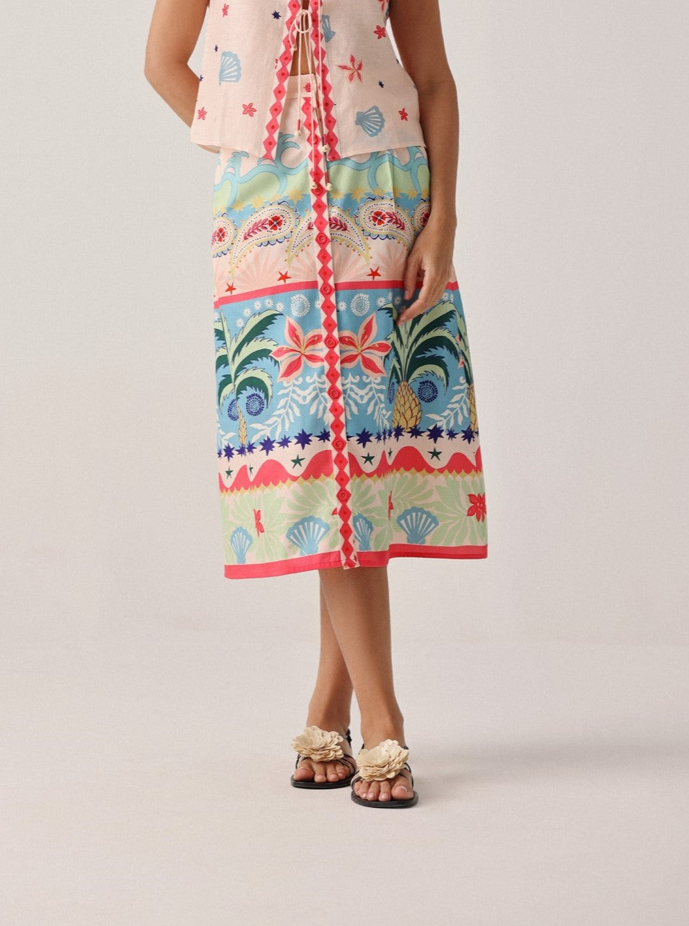 Ananas Printed Kaia Button-down Skirt - NOIB