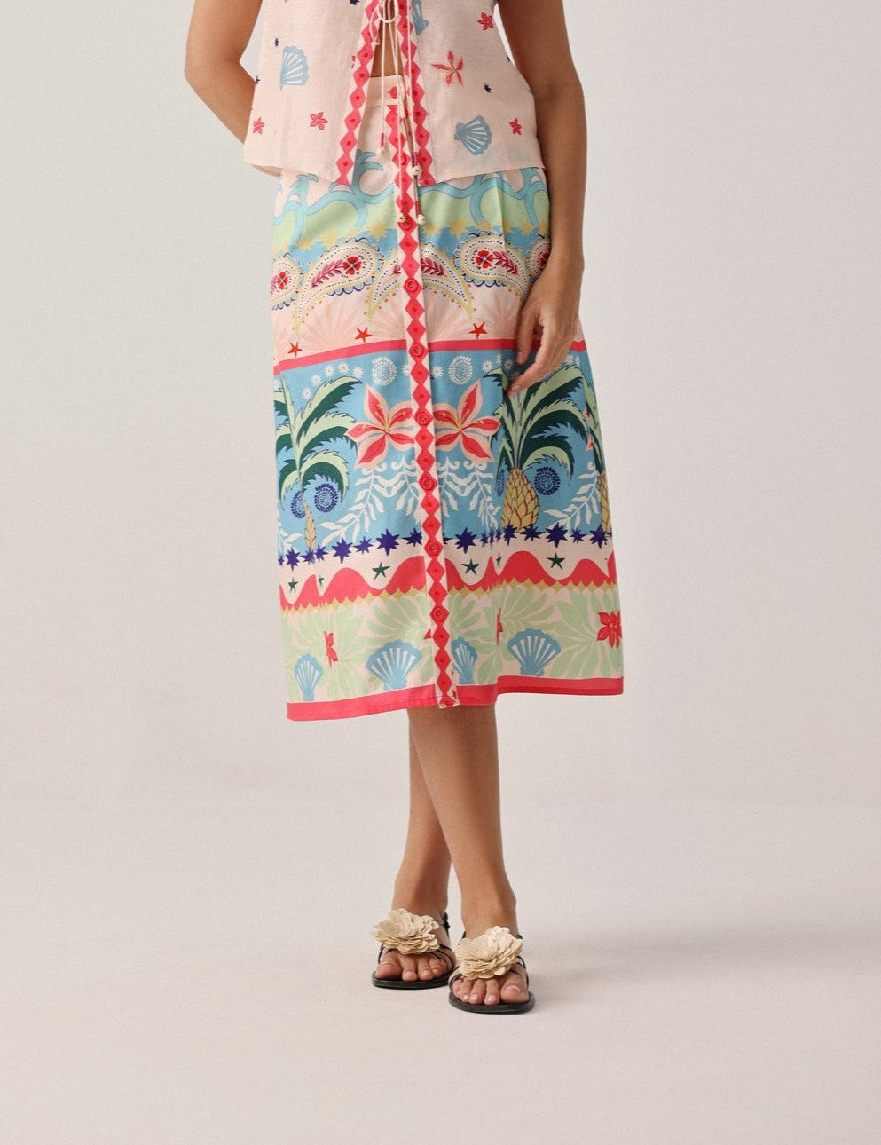 Ananas Printed Kaia Button-down Skirt - NOIB