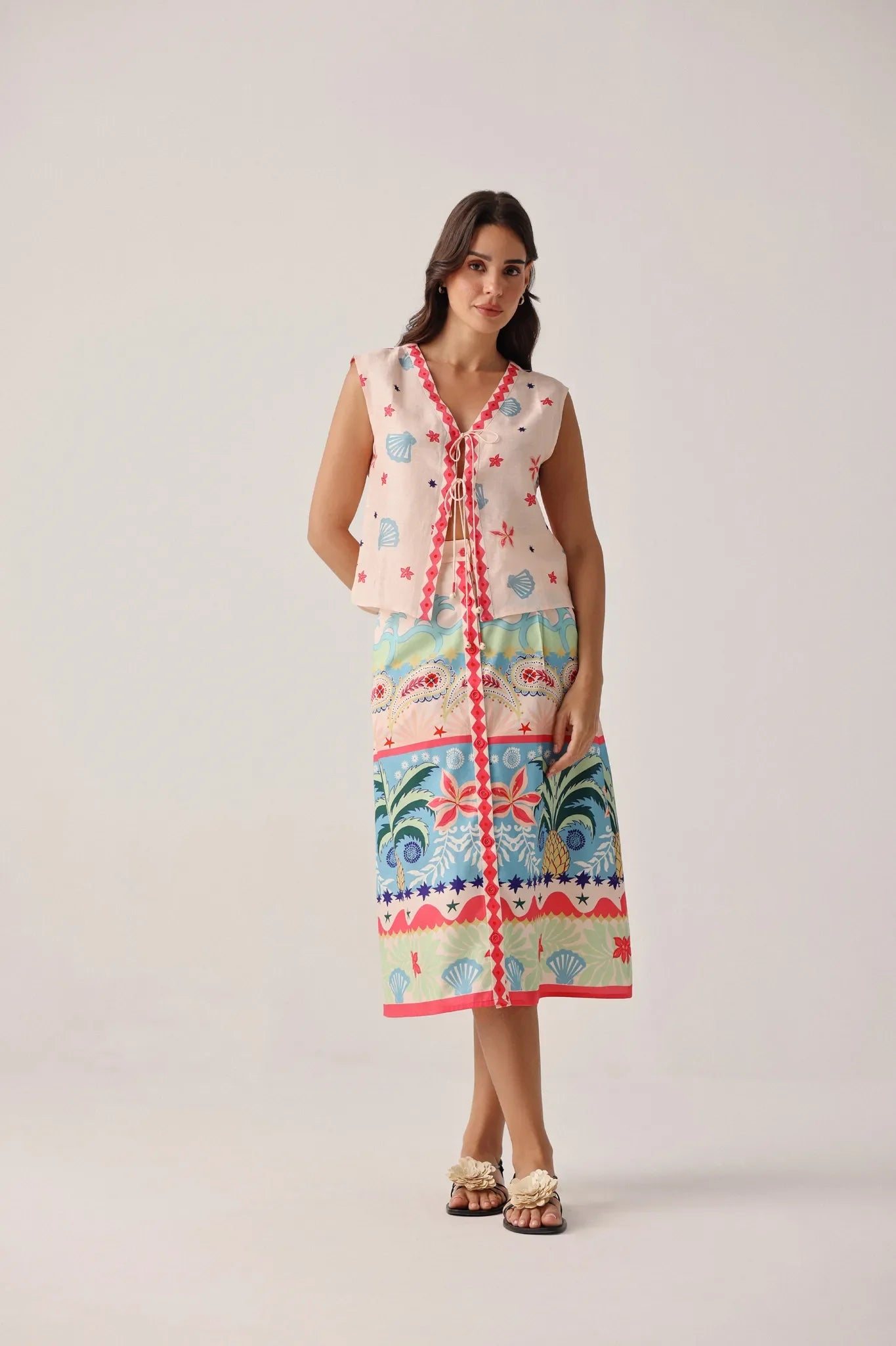 Ananas Print Viscose Linen Sleeveless Kaia Top - NOIB