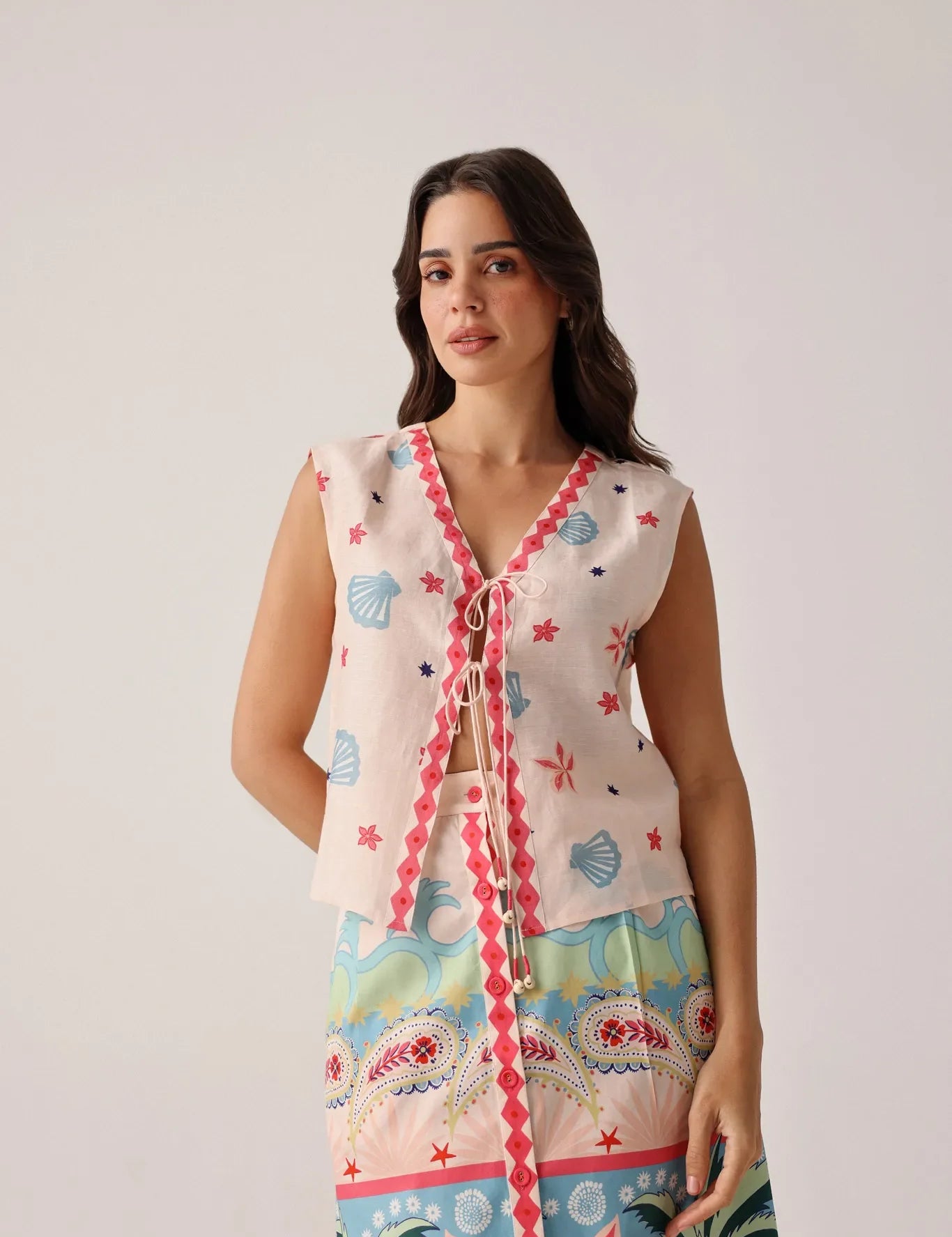 Ananas Print Viscose Linen Sleeveless Kaia Top - NOIB