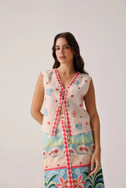 Ananas Print Viscose Linen Sleeveless Kaia Top - NOIB