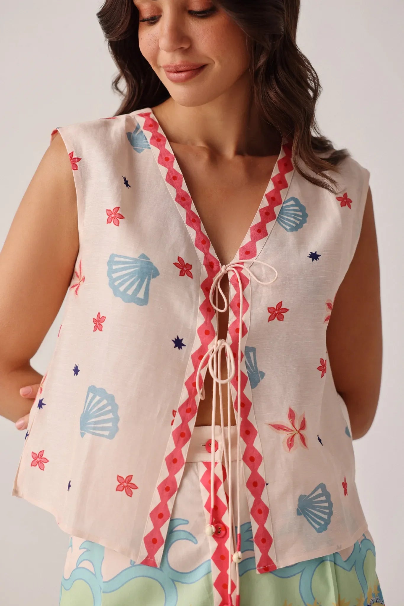 Ananas Print Viscose Linen Sleeveless Kaia Top - NOIB