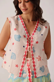 Ananas Print Viscose Linen Sleeveless Kaia Top - NOIB