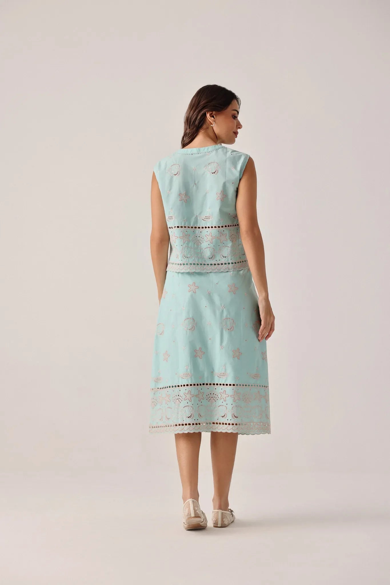 Aqua Print Giza Cotton Kaia Button-down Skirt - NOIB