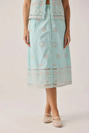Aqua Print Giza Cotton Kaia Button-down Skirt - NOIB