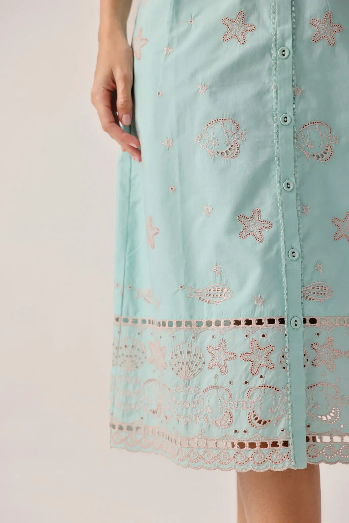Aqua Print Giza Cotton Kaia Button-down Skirt - NOIB