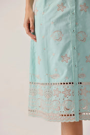 Aqua Print Giza Cotton Kaia Button-down Skirt - NOIB