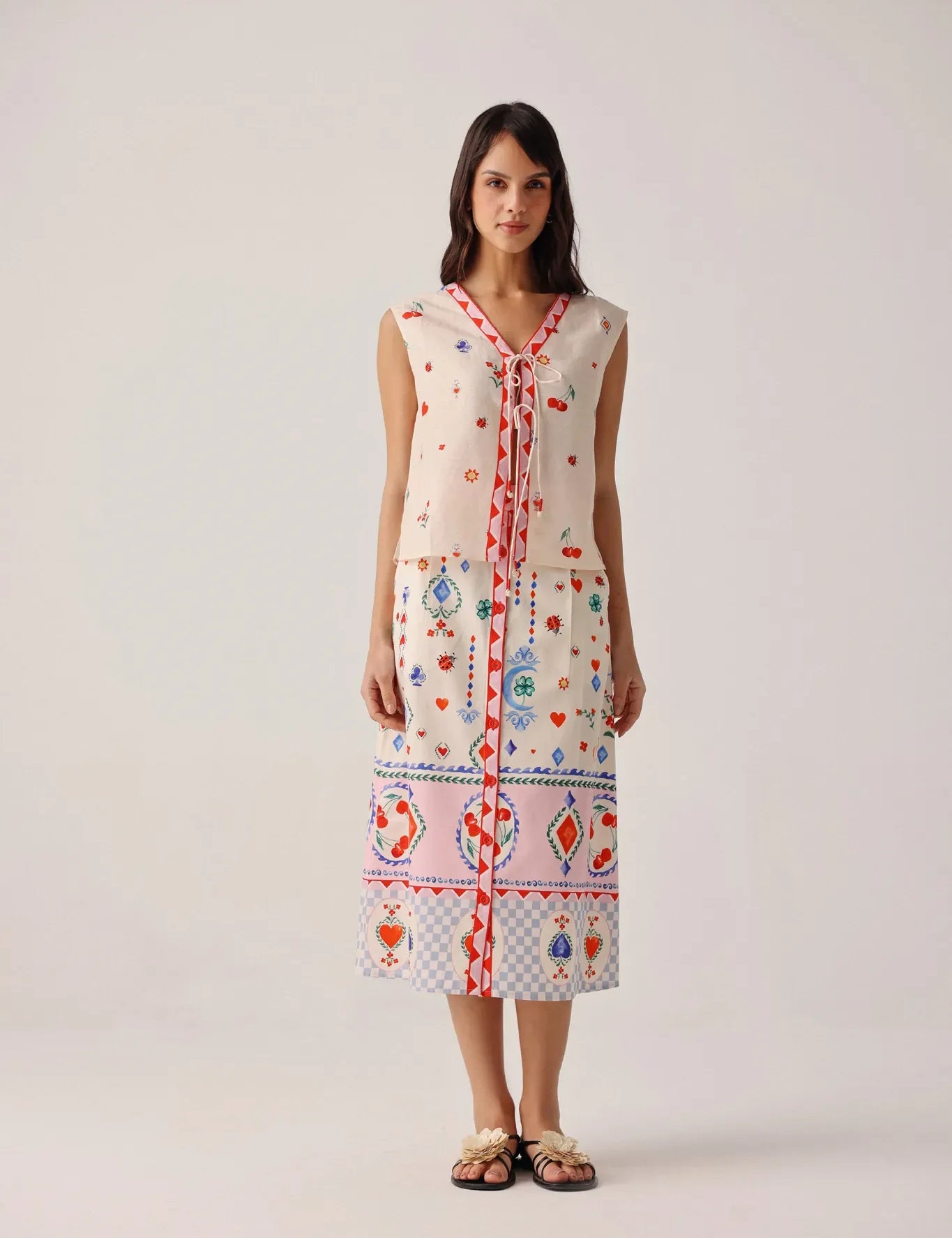 Tarot Print Kaia Viscose Linen Sleeveless Top - NOIB