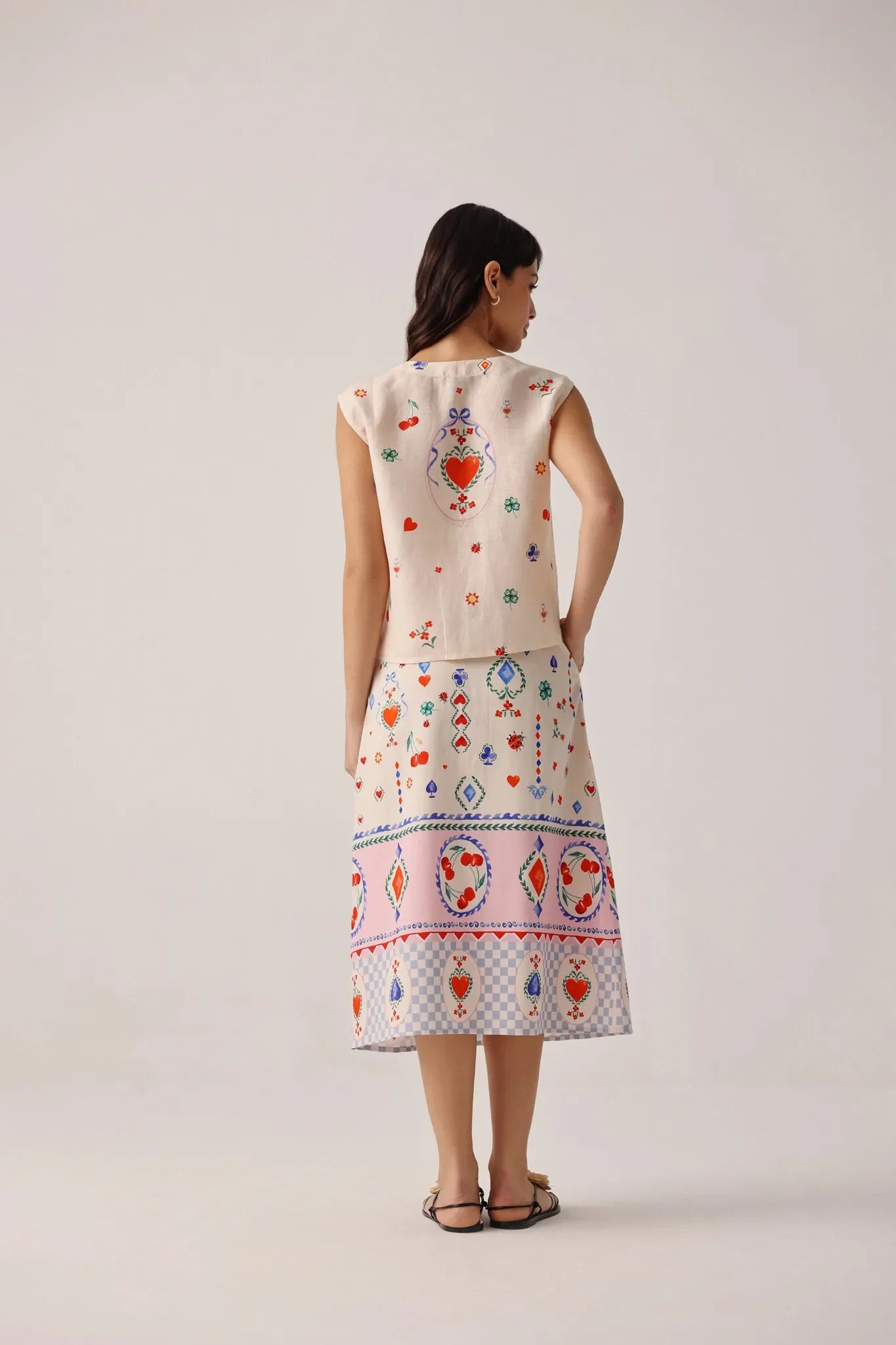 Tarot Print Kaia Viscose Linen Sleeveless Top - NOIB