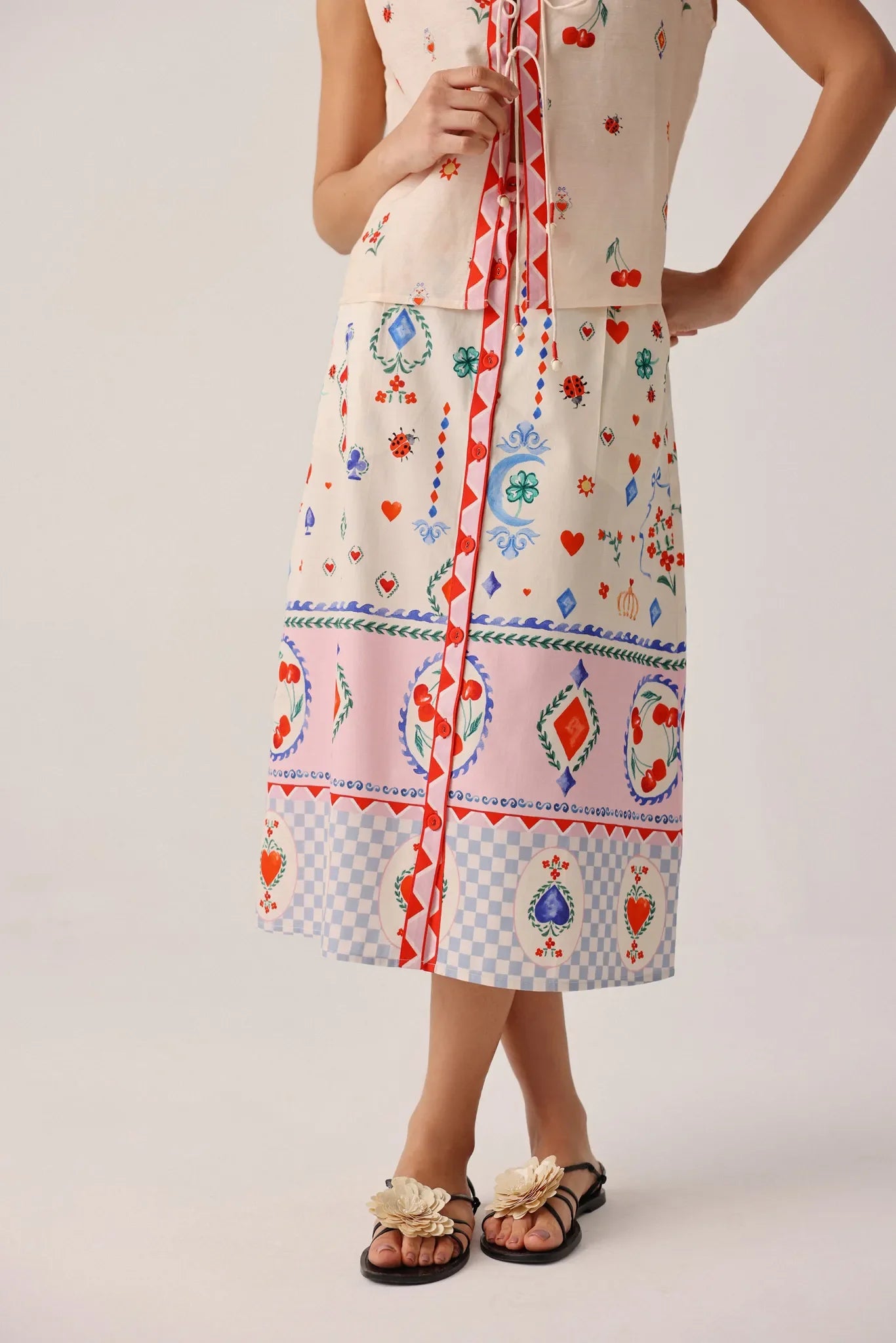 Tarot Print Cotton Satin Kaia Button-down Skirt - NOIB