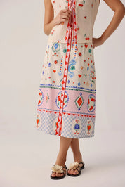 Tarot Print Cotton Satin Kaia Button-down Skirt - NOIB