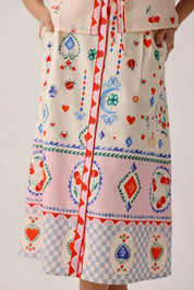 Tarot Print Cotton Satin Kaia Button-down Skirt - NOIB