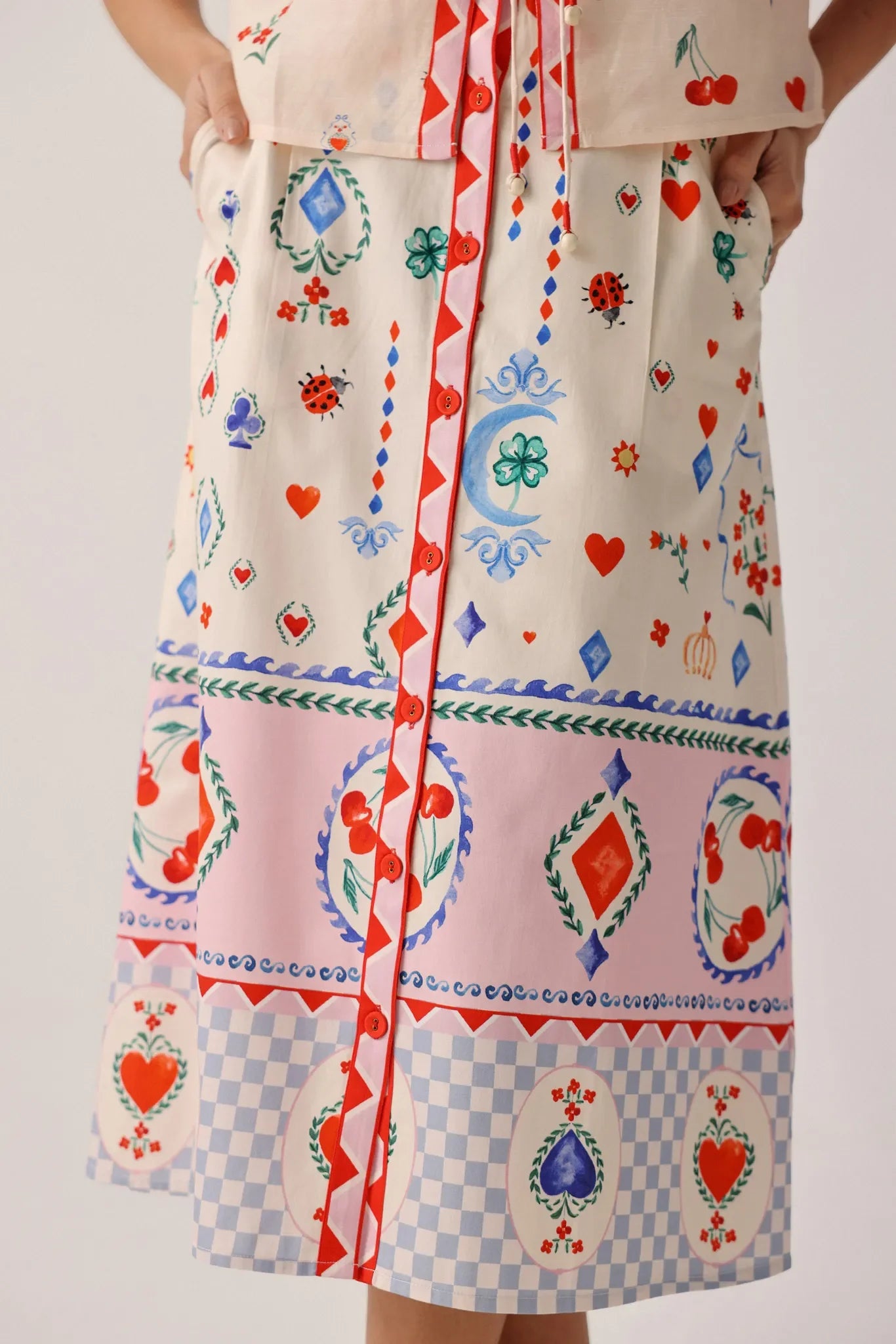 Tarot Print Cotton Satin Kaia Button-down Skirt - NOIB
