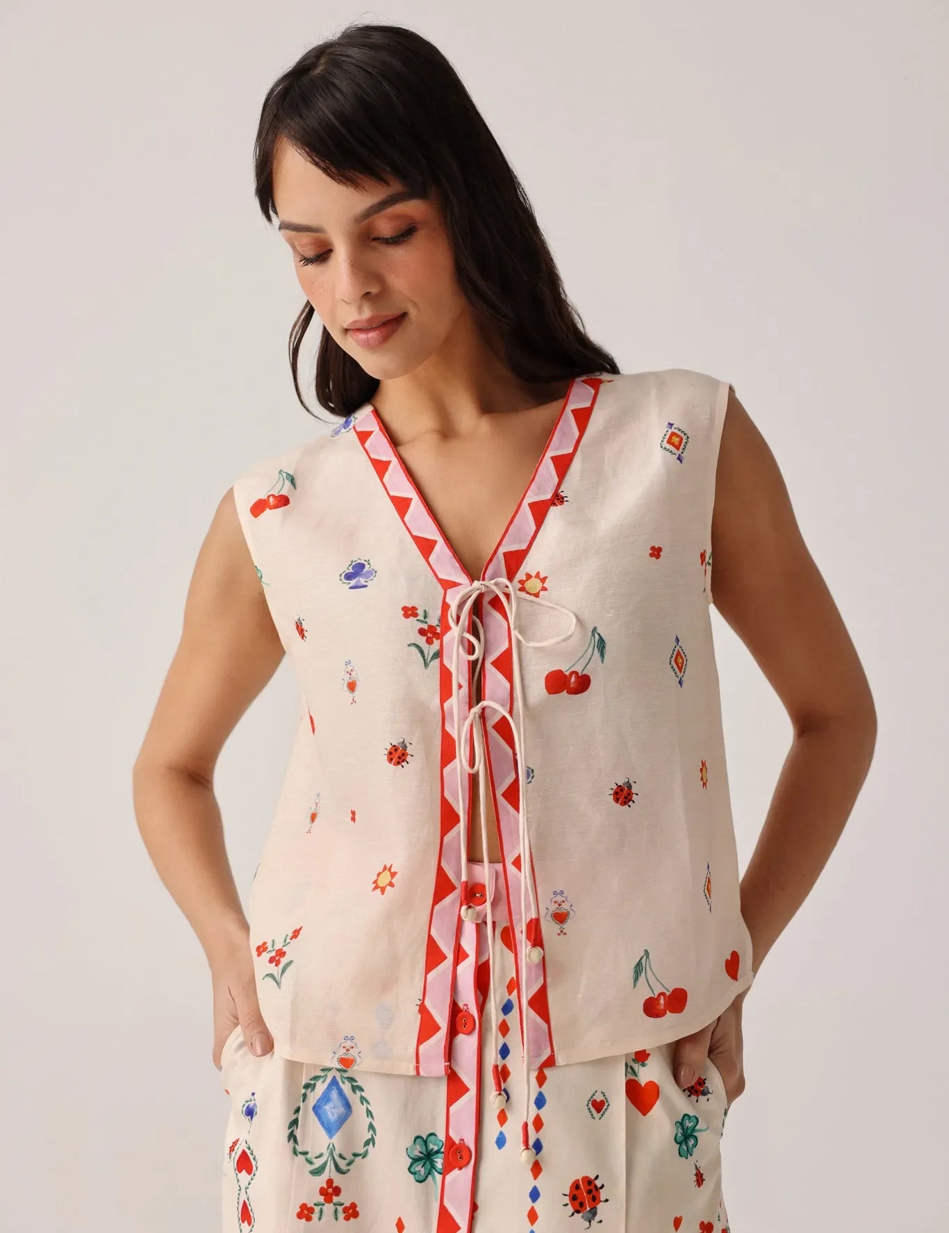 Tarot Print Kaia Viscose Linen Sleeveless Top - NOIB