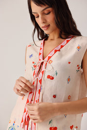Tarot Print Kaia Viscose Linen Sleeveless Top - NOIB