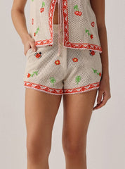 Ecru Print Ziva Shorts – Crochet Resort Wear | NOIB
