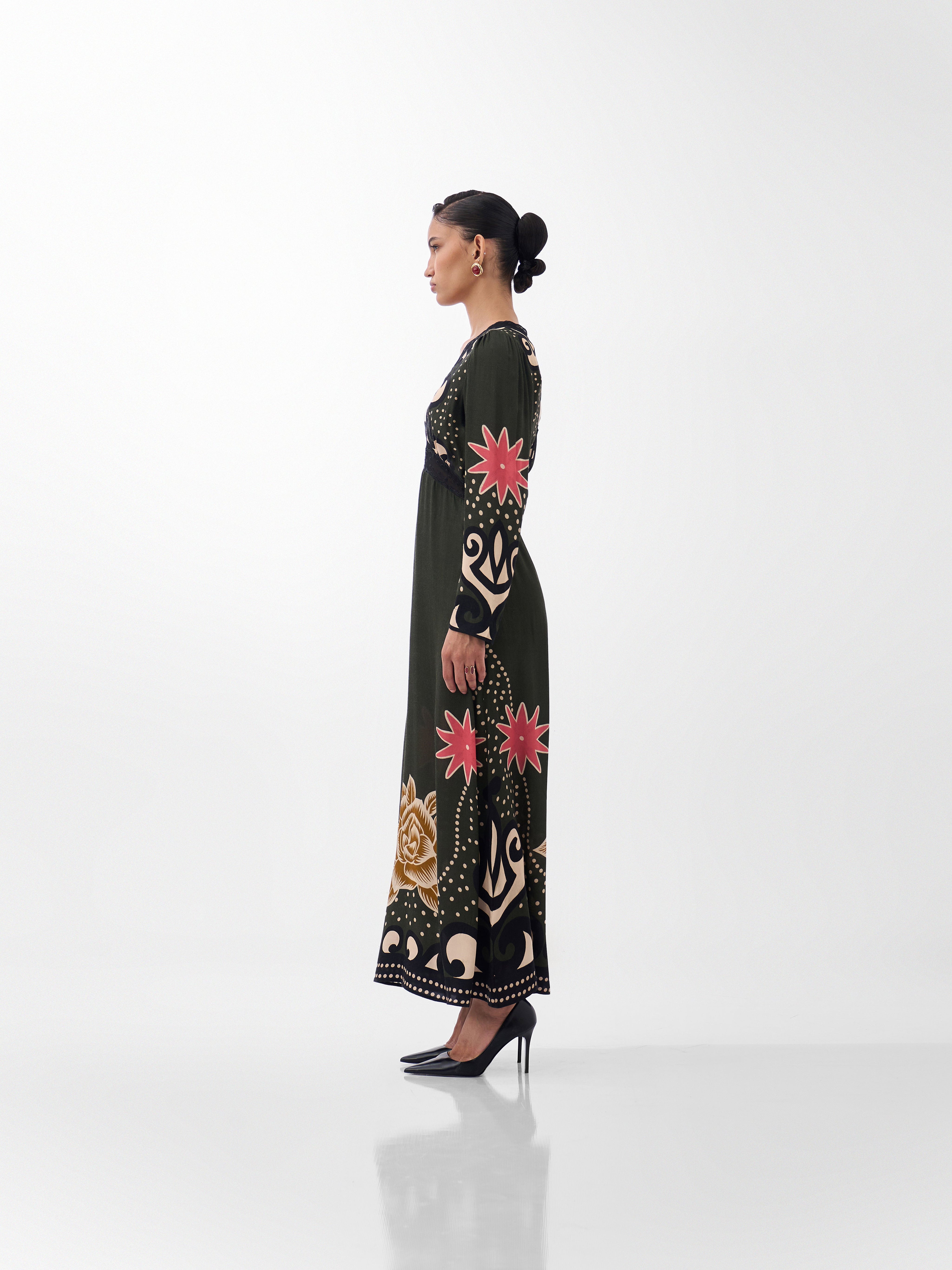 Old Rose Print Aura Maxi Dress 