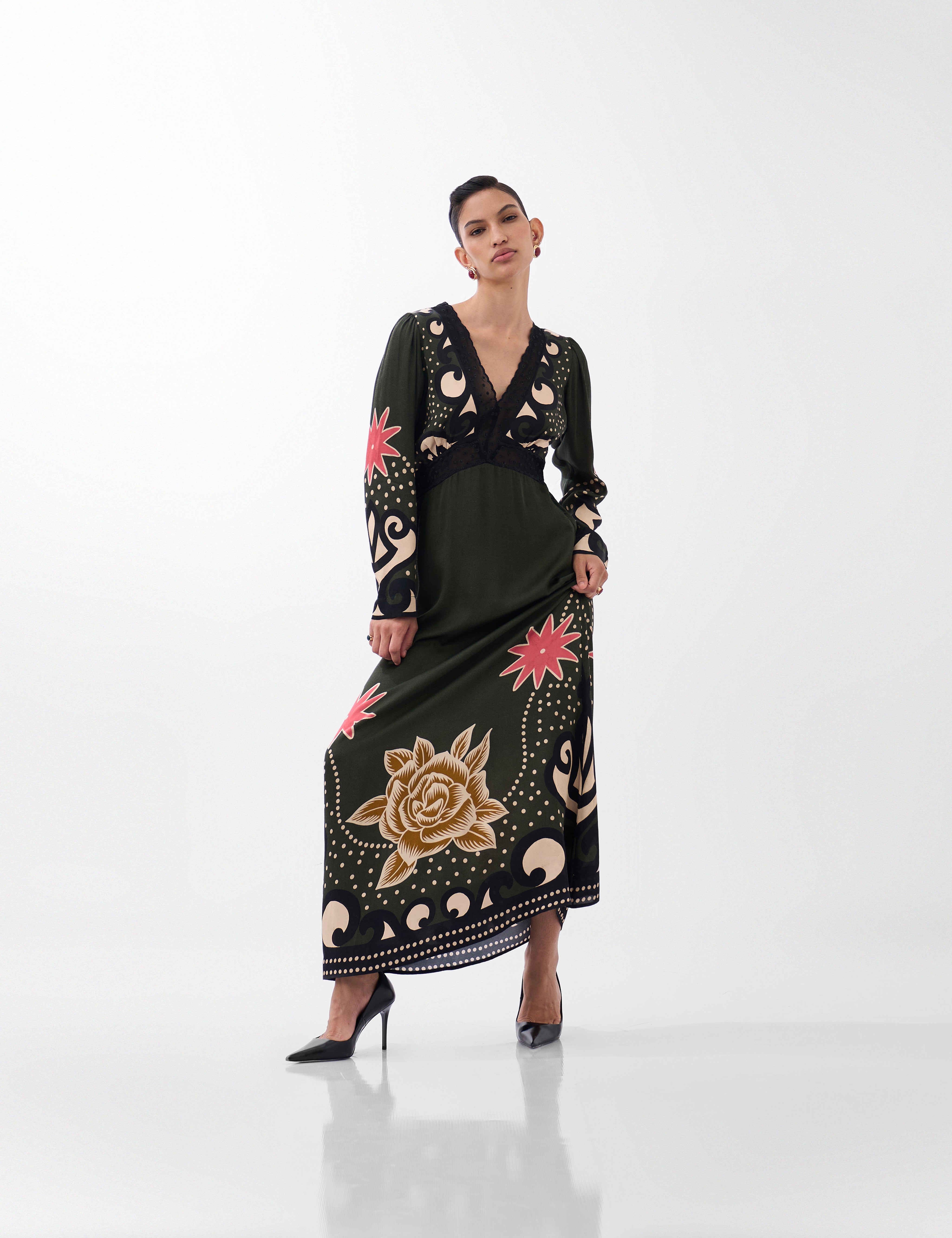 Old Rose Print Aura Maxi Dress