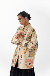 Postcards & Petals Print Xena Cotton Over-Shirt 