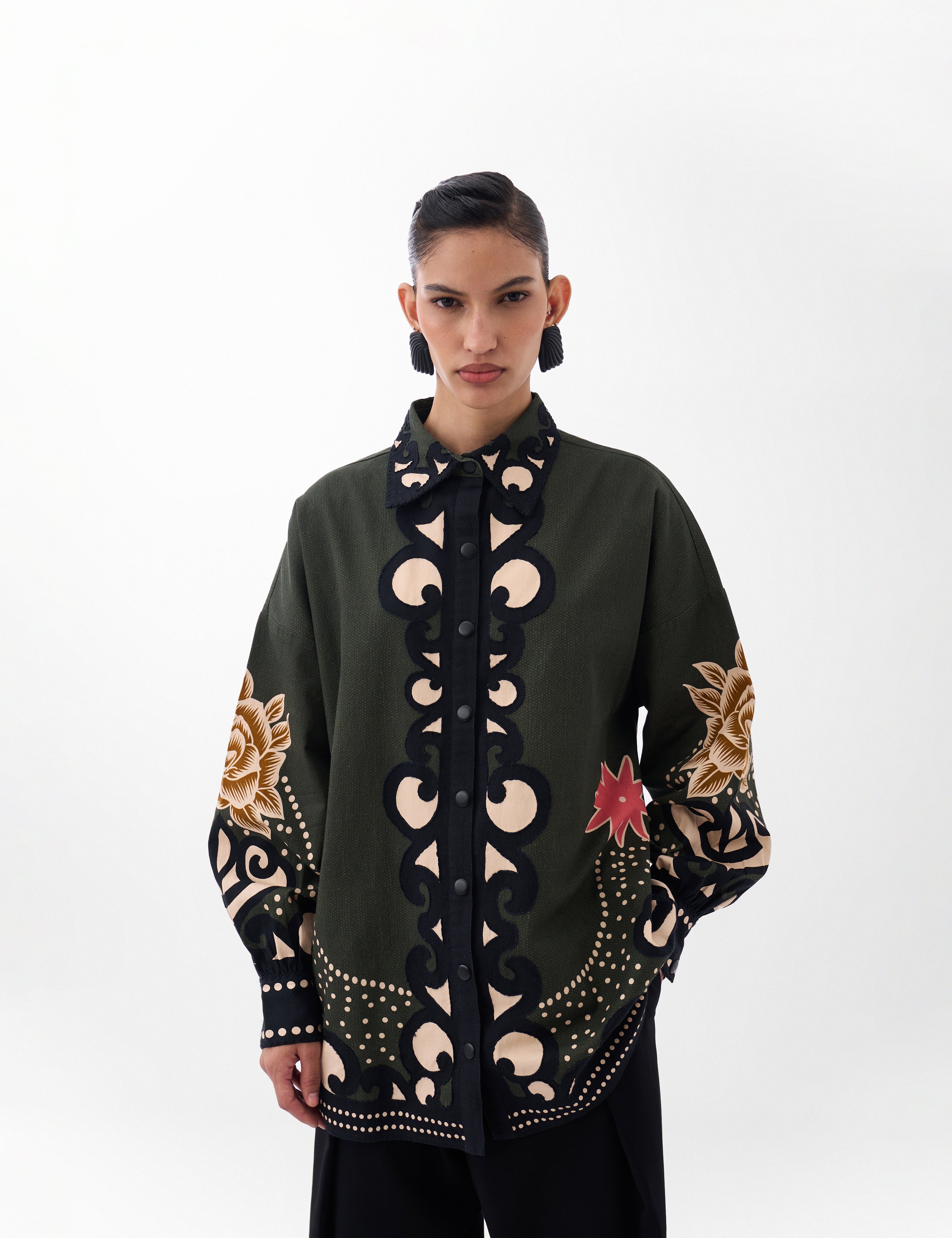 Old Rose Print Cotton Xena Over-Shirt 