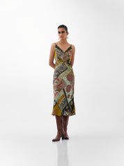 Mosaic Print Liza Midi Dress – Bias-Cut Slip Dress