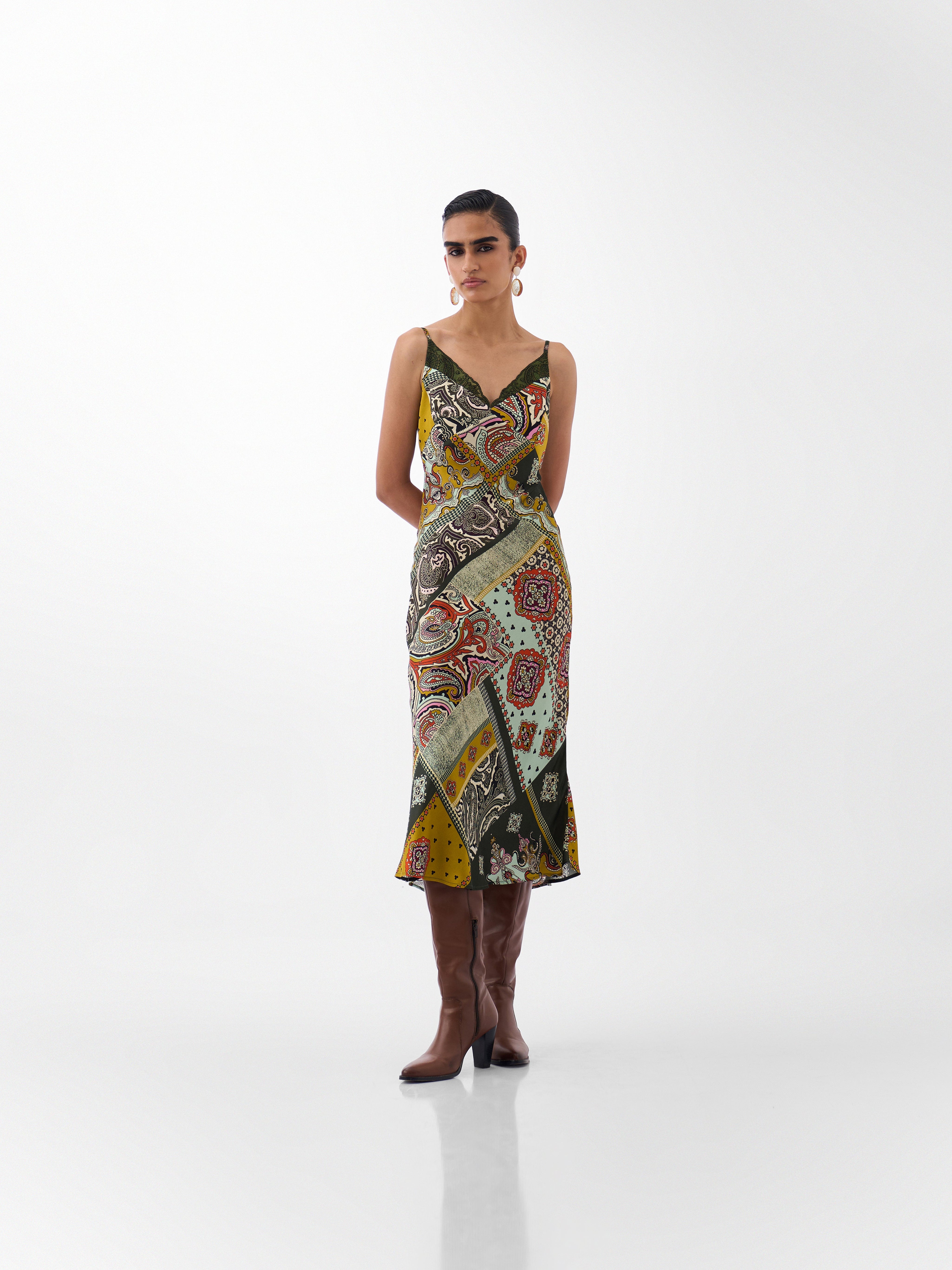Mosaic Print Liza Midi Dress – Bias-Cut Slip Dress