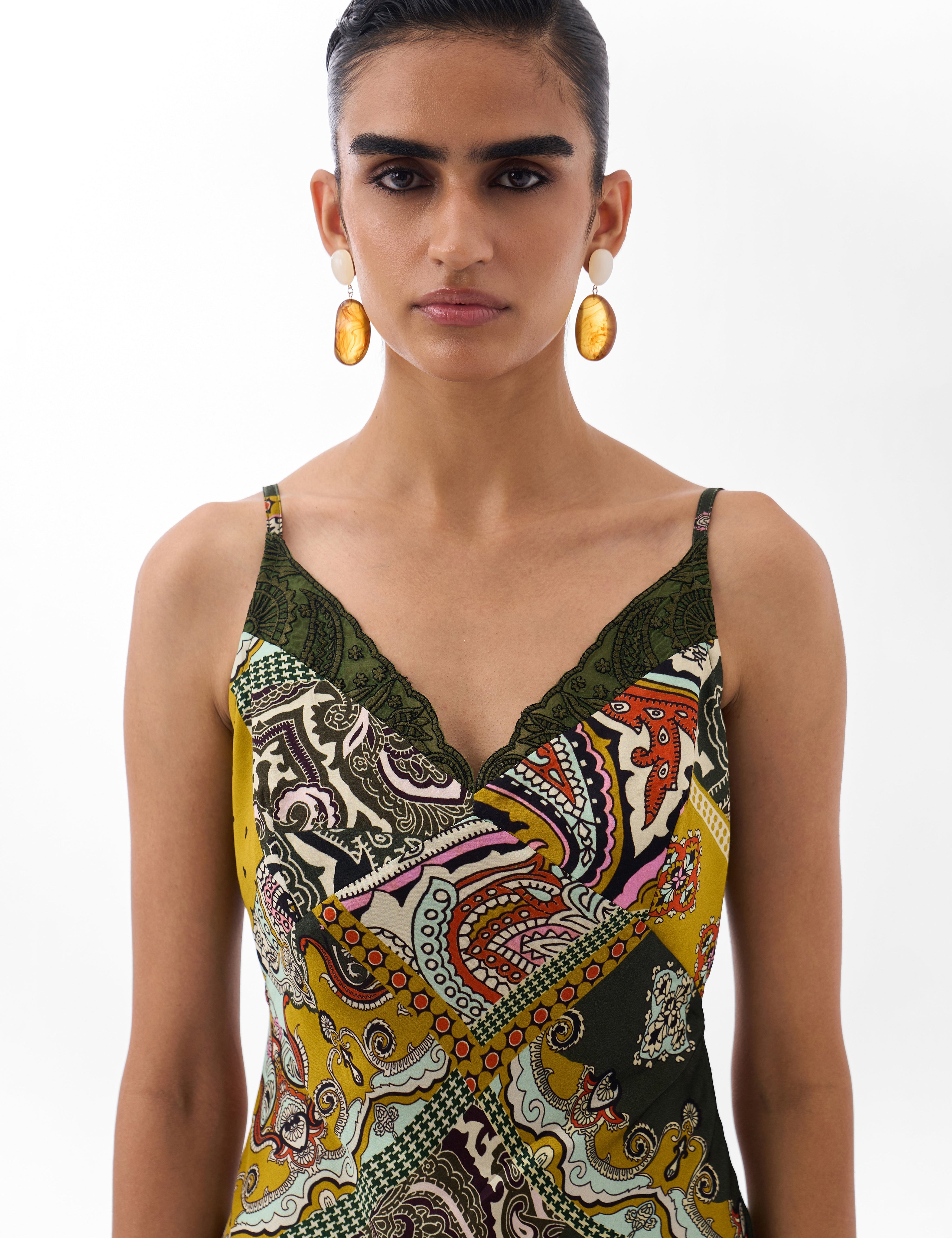Mosaic Print Liza Midi Dress – Bias-Cut Slip Dress