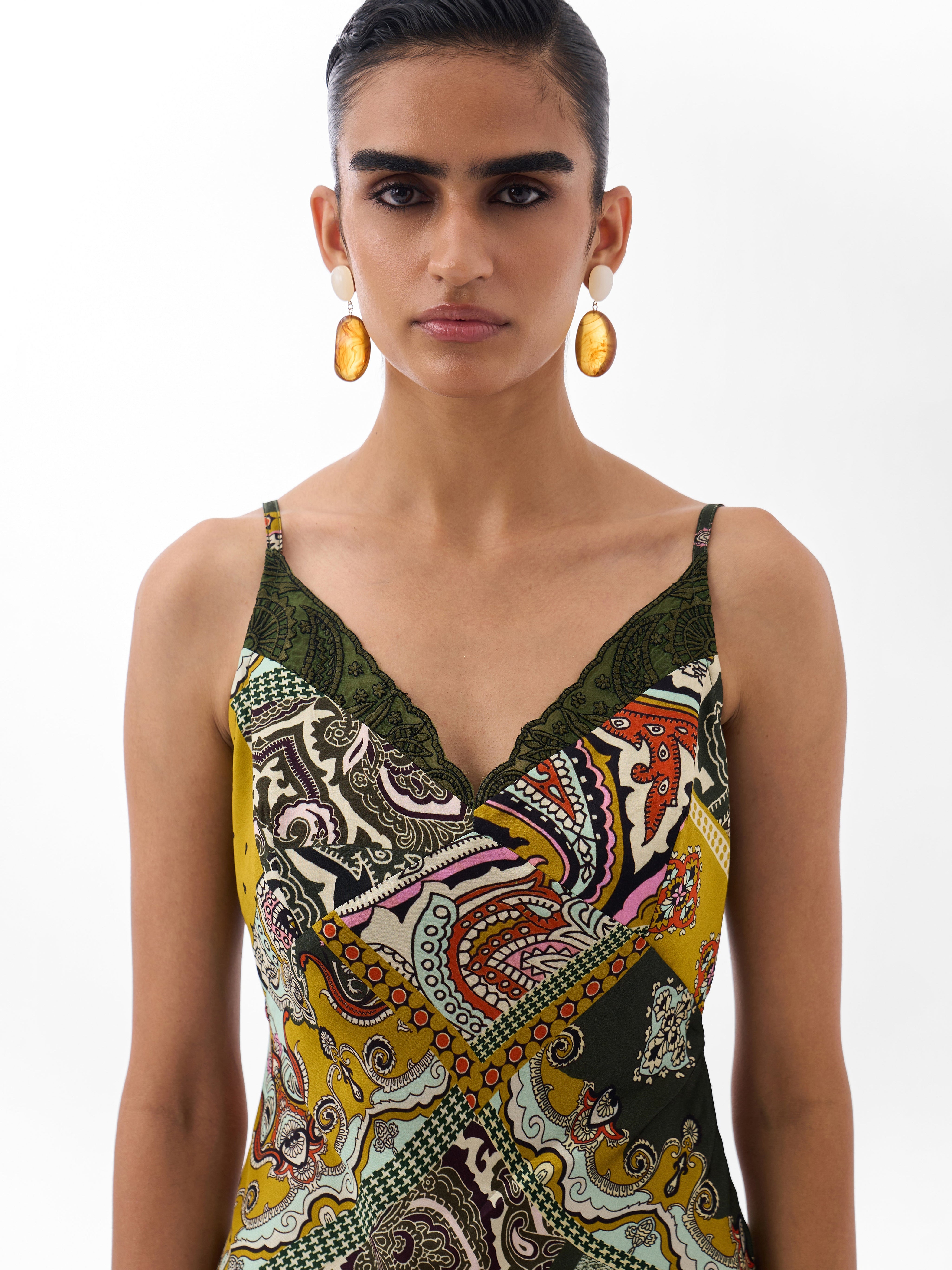 Mosaic Print Liza Midi Dress – Bias-Cut Slip Dress