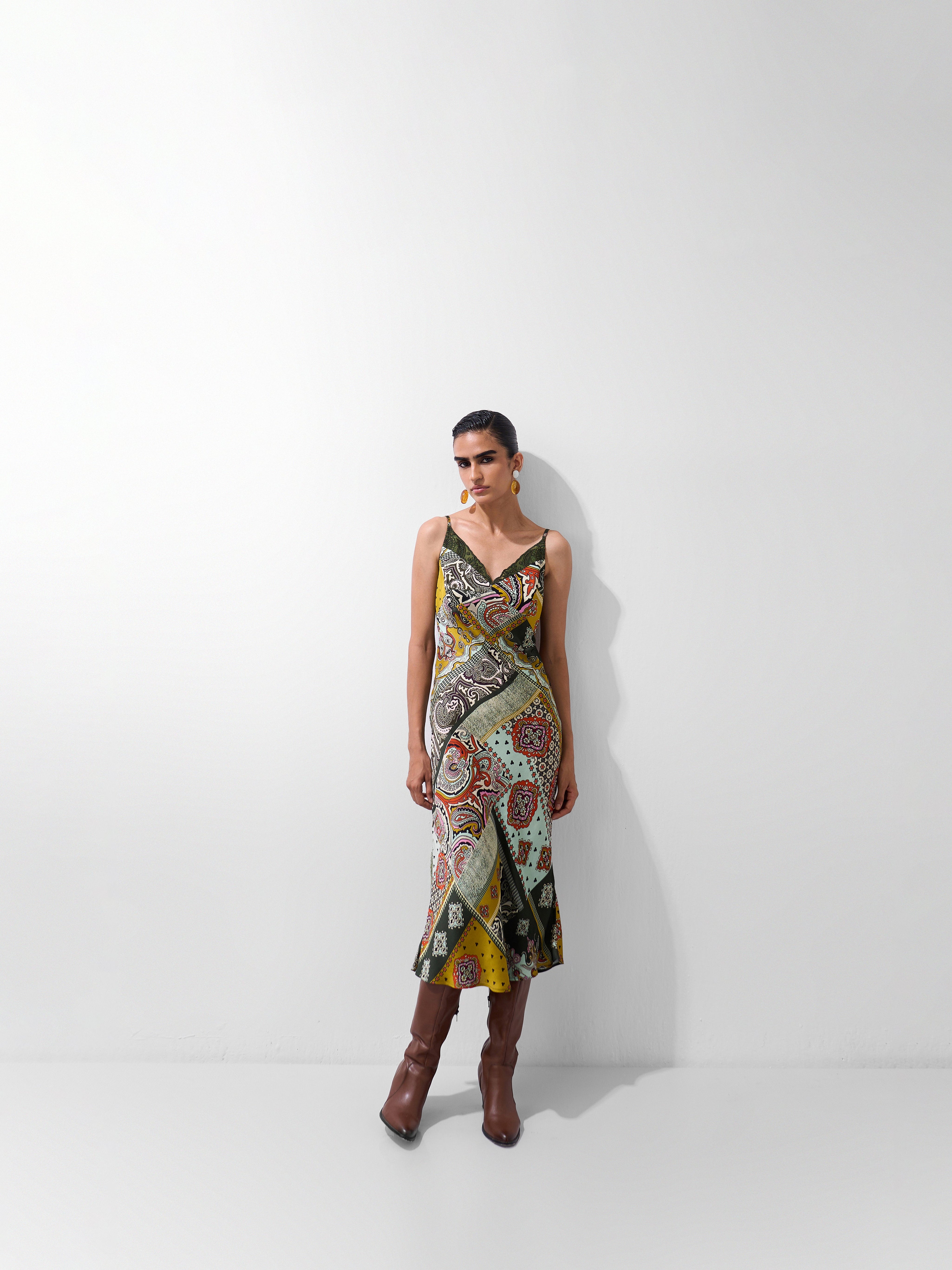 Mosaic Print Liza Midi Dress – Bias-Cut Slip Dress